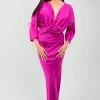 Magenta Kylie V-Neck Twist Front Midi Dress<IKRUSH Outlet