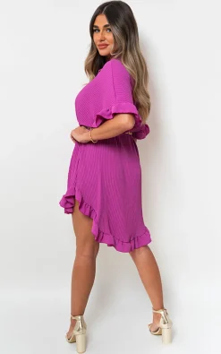 Magenta Prisha Button Down Oversized Ruffle Short Sleeve Mini Dress<IKRUSH Best