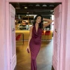 Maroon Nova Plunge Cowl Neck Backless Maxi Dress with Back Slit<IKRUSH New