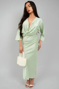 Mint Kylie V-Neck Twist Front Midi Dress<IKRUSH Sale