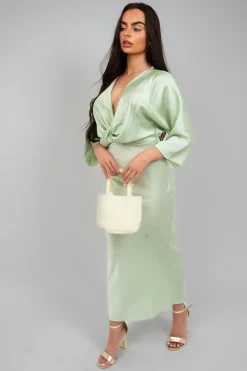 Mint Kylie V-Neck Twist Front Midi Dress<IKRUSH Sale