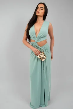 Mint Lea Twist Detail Plunge Split Leg Cut Out Maxi Dress<IKRUSH Hot