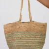 Mint Louisa Striped Beach Braided Tote Bag<IKRUSH Clearance