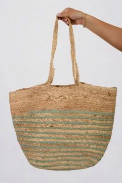 Mint Louisa Striped Beach Braided Tote Bag<IKRUSH Clearance