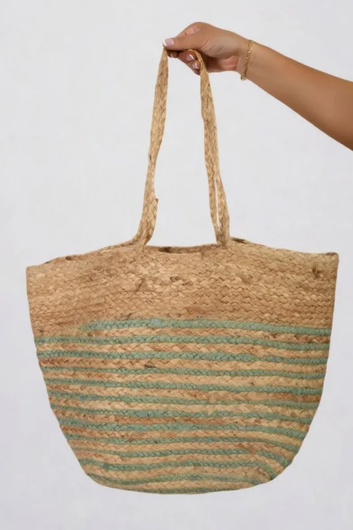 Mint Louisa Striped Beach Braided Tote Bag<IKRUSH Clearance