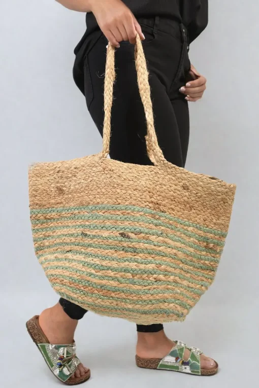 Mint Louisa Striped Beach Braided Tote Bag<IKRUSH Clearance