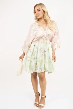 Mint Nalaya V Neck Long Sleeve Mini Dress with Metallic Tassel Detail<IKRUSH Best
