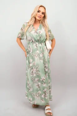 Mint Ophelia Floral Wrap Maxi Dress<IKRUSH Clearance