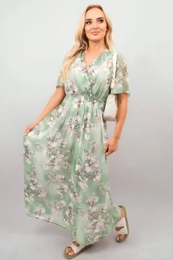 Mint Ophelia Floral Wrap Maxi Dress<IKRUSH Clearance