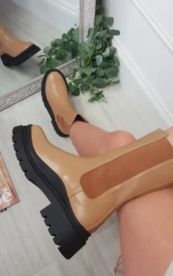 Mocha Ella Faux Leather Chunky Boots<IKRUSH Hot