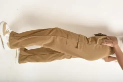 Mocha Faye Wide Leg Drawstring Waist Flap Pocket Trouser<IKRUSH Fashion