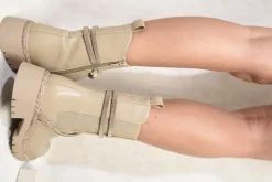 Mocha Jemma Embellished Biker Leather Boots<IKRUSH Best
