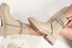 Mocha Jemma Embellished Biker Leather Boots<IKRUSH Best