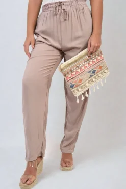 Mocha Matilda Drawstring High Waist Trouser with Side Pockets<IKRUSH Best