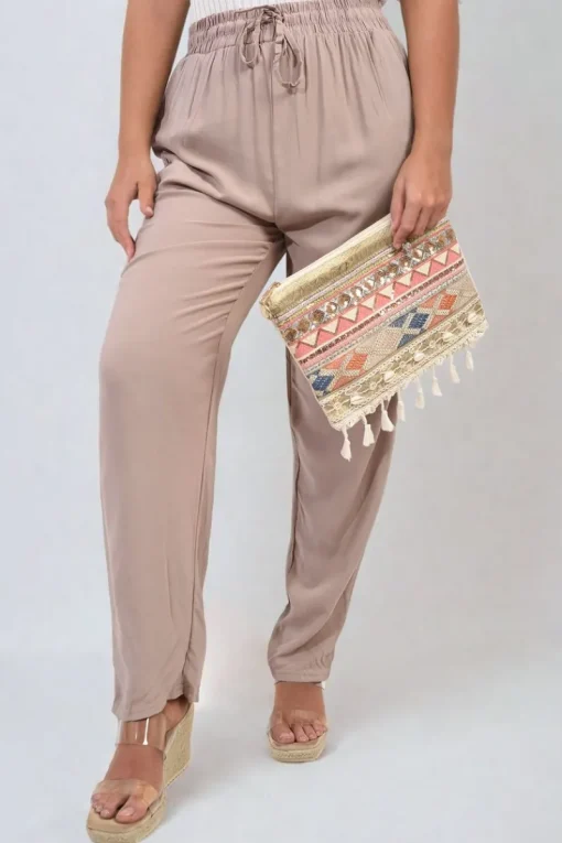 Mocha Matilda Drawstring High Waist Trouser with Side Pockets<IKRUSH Best