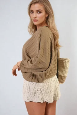 Mocha Rowena Batwing Oversized Pleated Top<IKRUSH Fashion