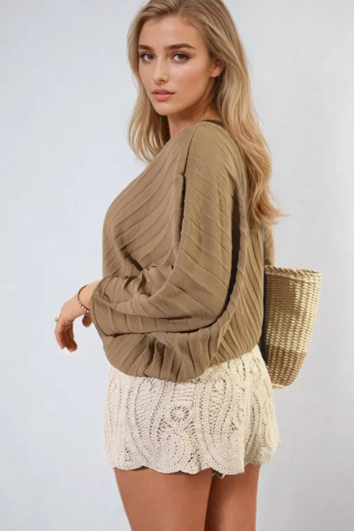 Mocha Rowena Batwing Oversized Pleated Top<IKRUSH Fashion