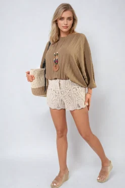 Mocha Rowena Batwing Oversized Pleated Top<IKRUSH Fashion