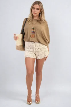 Mocha Rowena Batwing Oversized Pleated Top<IKRUSH Fashion