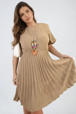 Mocha Teresa Short Sleeve Pleated Midi Dress<IKRUSH Hot