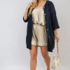 Navy Clemmie Button Down Long Sleeve Oversized Shirt<IKRUSH Clearance