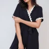 Navy Loretta Scalloped Trim Wrap Over Playsuit<IKRUSH New
