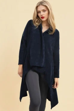 Navy Lydia Open Front Long Back Knitted Cardigan<IKRUSH Fashion