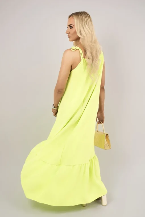 Neon green Sarai Sleeveless Beaded Halter Neck Maxi Dress with Tiered Hem<IKRUSH Hot