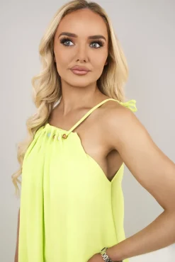 Neon green Sarai Sleeveless Beaded Halter Neck Maxi Dress with Tiered Hem<IKRUSH Hot