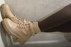 Nude Ariella Lace Up Buckle Chunky Combat Boots<IKRUSH Best
