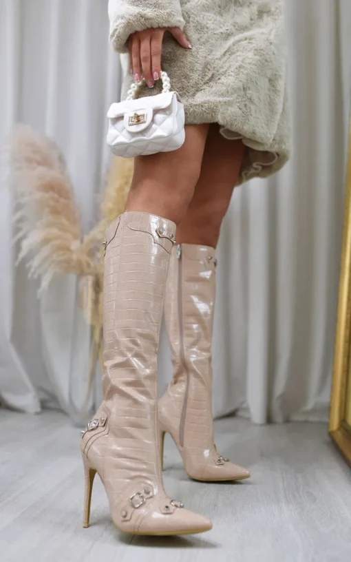 Nude  Jessie Knee High Heeled Boots<IKRUSH New