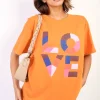 Orange Amanda Oversized Love Slogan Print Top<IKRUSH Discount