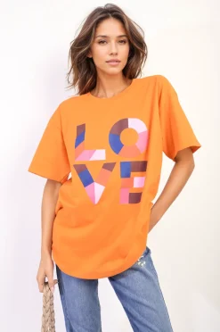 Orange Amanda Oversized Love Slogan Print Top<IKRUSH Discount
