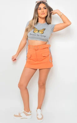 Orange Eleanor Pocket Belted Cargo Skort<IKRUSH Clearance
