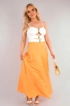 Orange Estella Lightweight High Waisted Maxi Skirt<IKRUSH Best