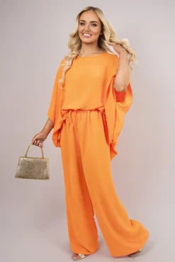 Orange Melody Batwing Top and Drawstring Wide Leg Trousers Co-ord Set<IKRUSH Discount