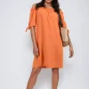 Orange Tessa Knot Cuff Off Shoulder Mini Dress<IKRUSH Best
