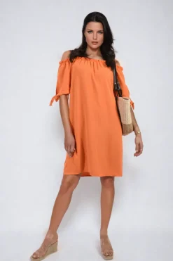Orange Tessa Knot Cuff Off Shoulder Mini Dress<IKRUSH Best