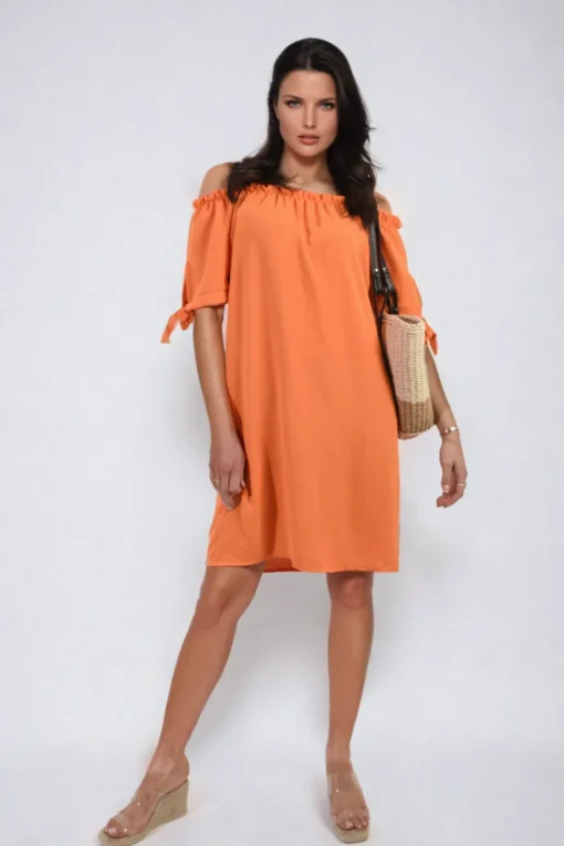 Orange Tessa Knot Cuff Off Shoulder Mini Dress<IKRUSH Best