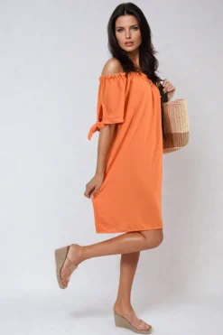Orange Tessa Knot Cuff Off Shoulder Mini Dress<IKRUSH Best
