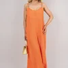 Orange Yalina Scoop Neck Wide Leg Sleeveless Jumpsuit with Strap Detail<IKRUSH New