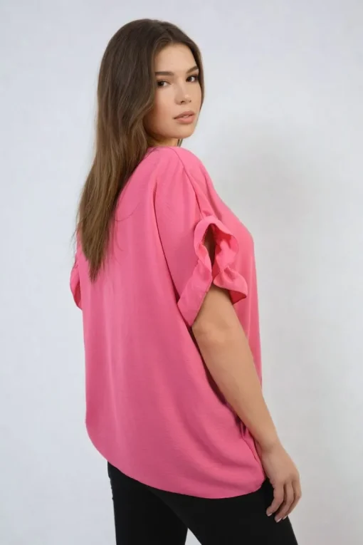 Pink Alexandra Frill Sleeve Top<IKRUSH Hot