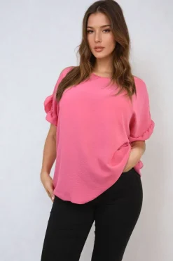 Pink Alexandra Frill Sleeve Top<IKRUSH Hot
