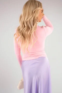 Pink Danna Square Neckline Long Sleeve Top<IKRUSH Online