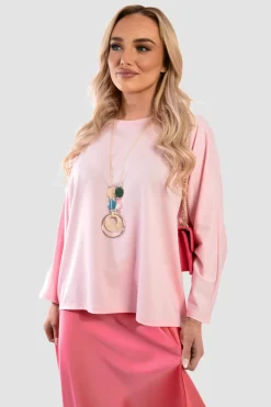 Pink Emmy Casual Long Sleeve Loose Fit Top<IKRUSH New