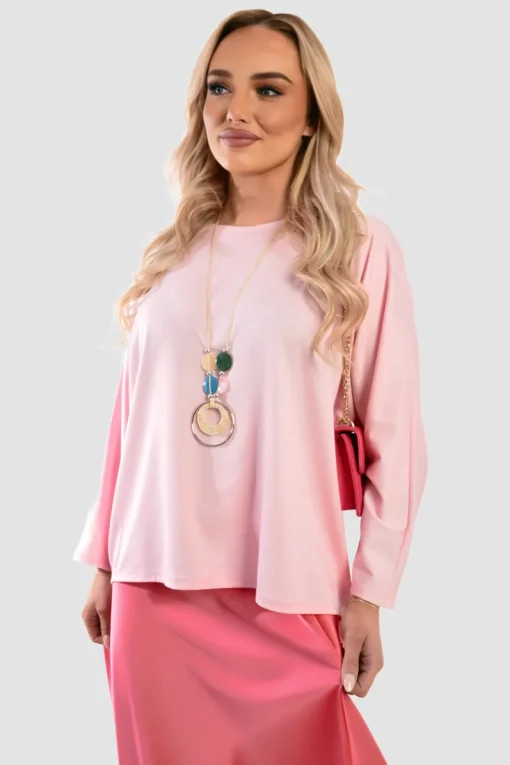 Pink Emmy Casual Long Sleeve Loose Fit Top<IKRUSH New
