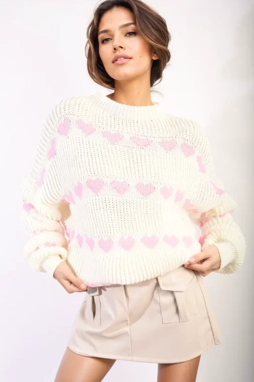 Pink Kathryn Heart Pattern Knitted Jumper<IKRUSH Sale