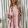 Pink Lillian Oversized Frill Hem Long Sleeve Hooded Top<IKRUSH Outlet