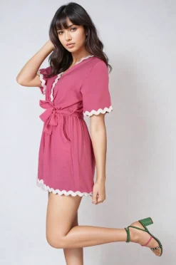 Pink Loretta Scalloped Trim Wrap Over Playsuit<IKRUSH Sale