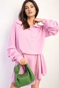 Pink Susana Ruffle Sleeve Pocket Button Front Blouse Dress<IKRUSH Discount